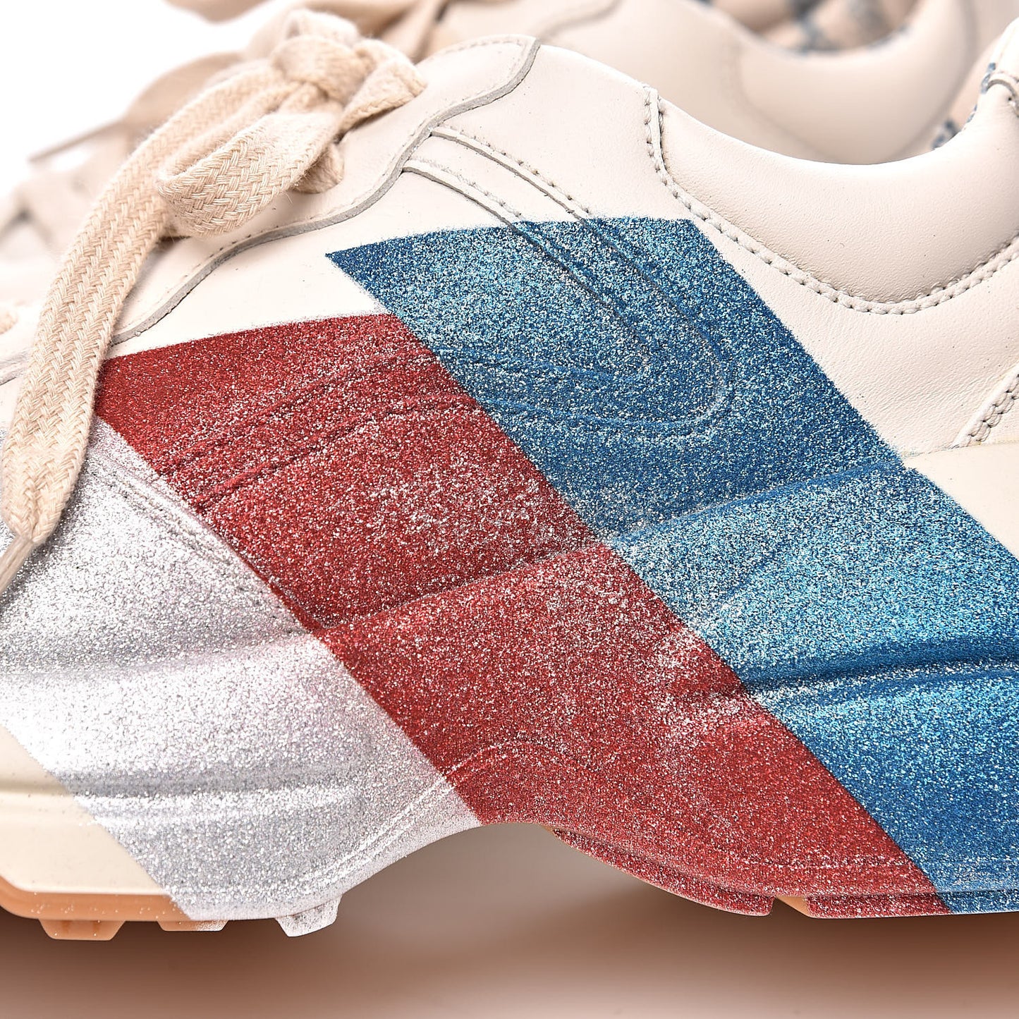 Calfskin Glitter Web Print Womens Rhyton Sneakers 35 Mystic White