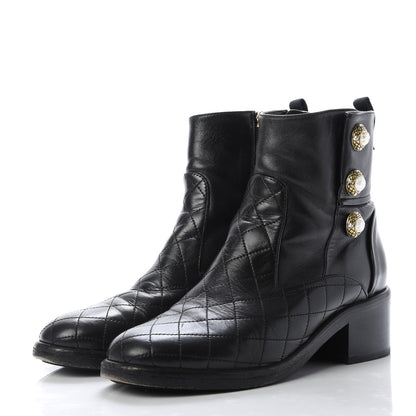 Chanel Lambskin Pearl Short Boots 37.5 Black Gold 3 of 8