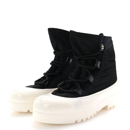 Chanel Nylon CC Lace Up Snow Boots 36 Black White 4 of 9