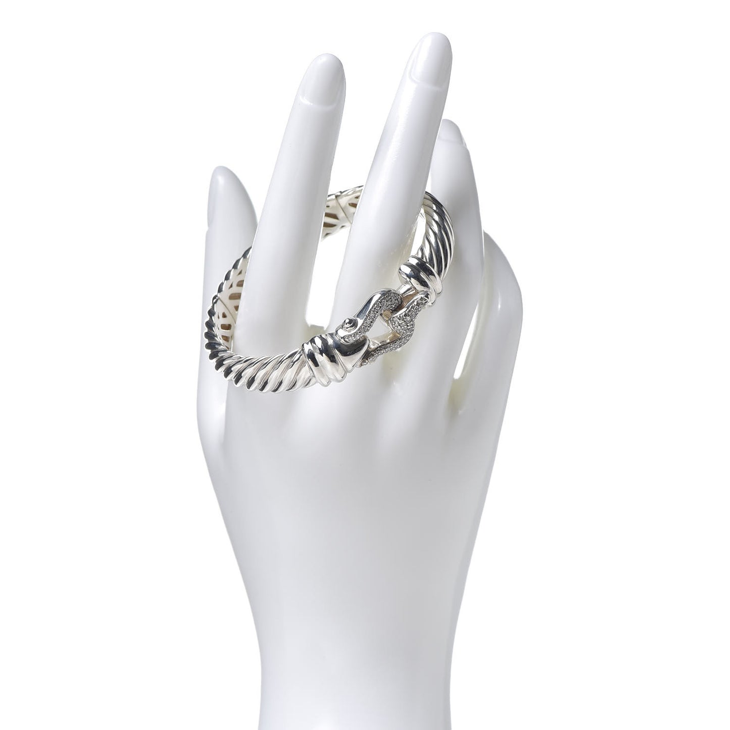 Sterling Silver Diamond 10mm Cable Buckle Bracelet
