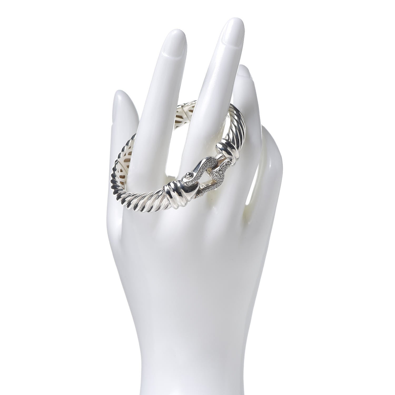 David Yurman Sterling Silver Diamond 10mm Cable Buckle Bracelet 2 of 4