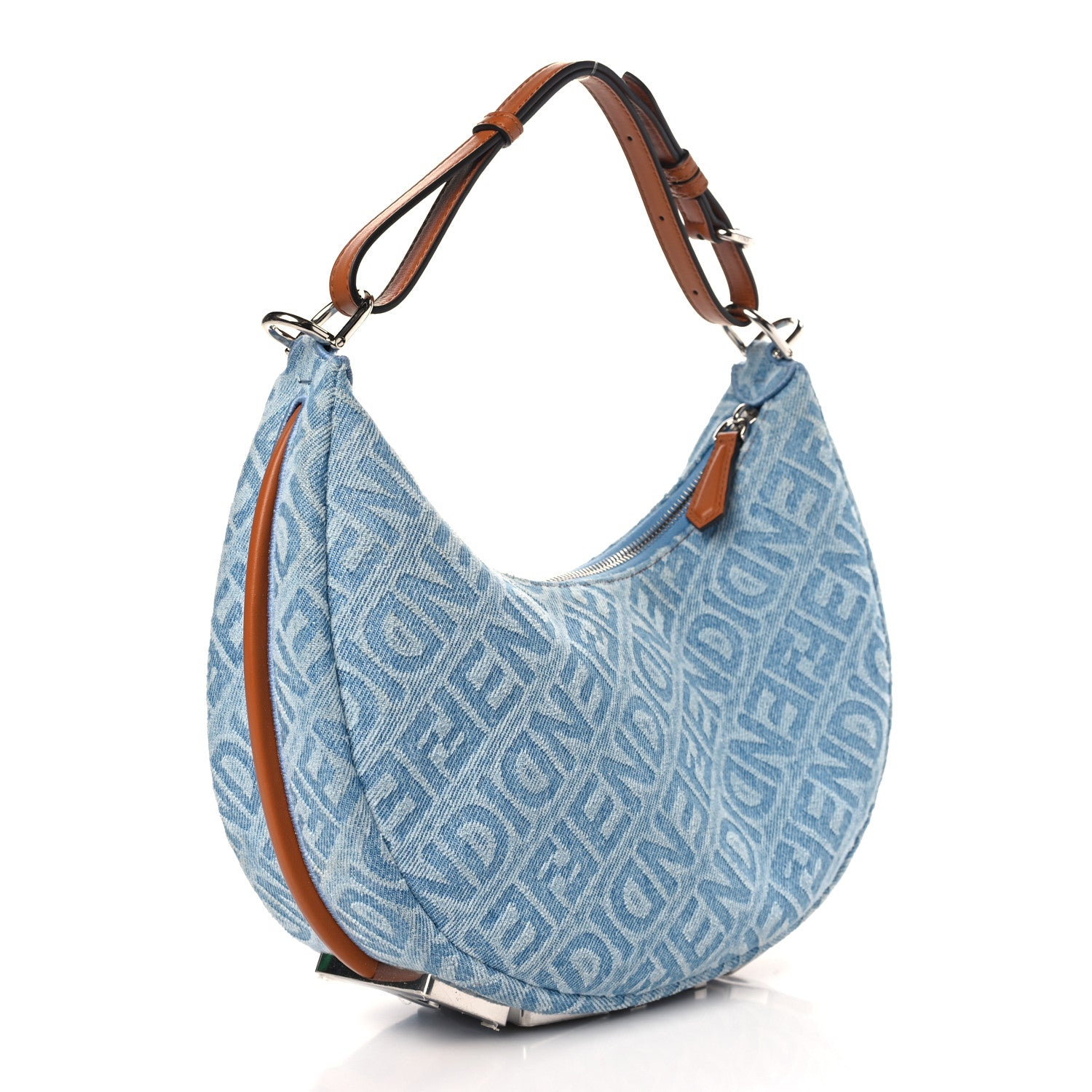 Fendi Denim Vitello Grace Mirror Logo Small Fendigraphy Hobo Bag Blue 3 of 9