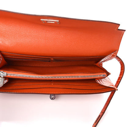 Hermes Matte Alligator Kelly Longue Wallet Orange 5 of 10