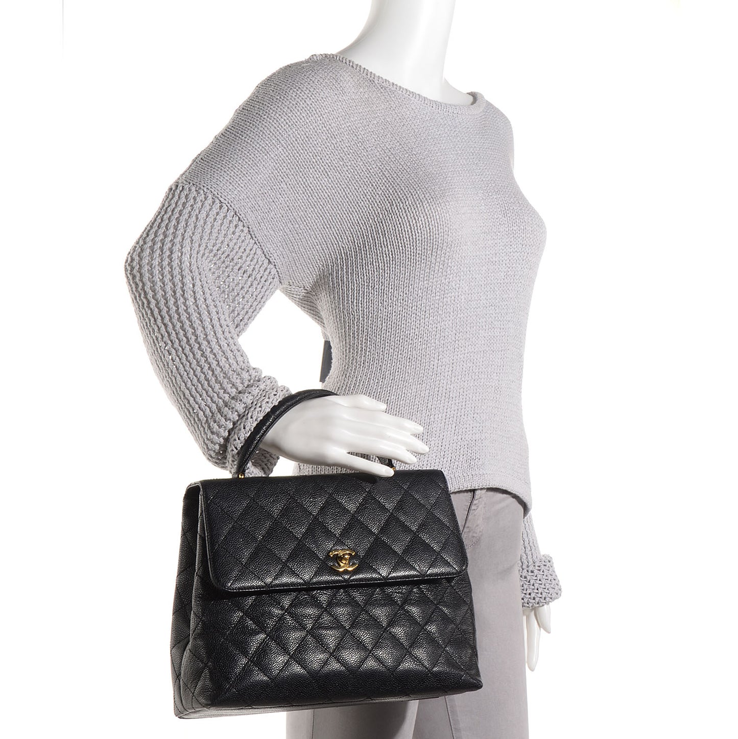Caviar Quilted Jumbo Kelly Flap Black