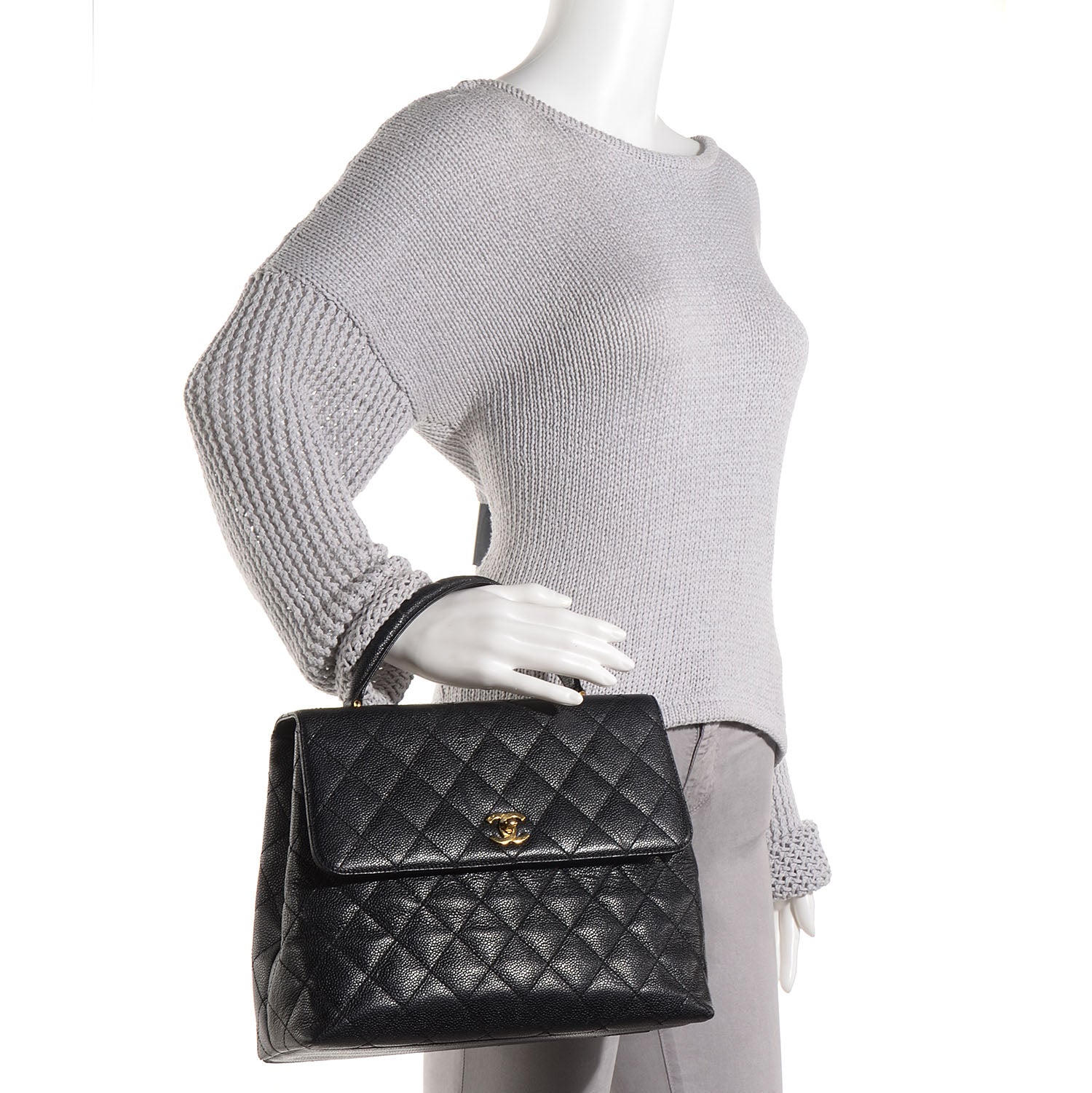 Chanel Caviar Quilted Jumbo Kelly Flap Black 2 of 8