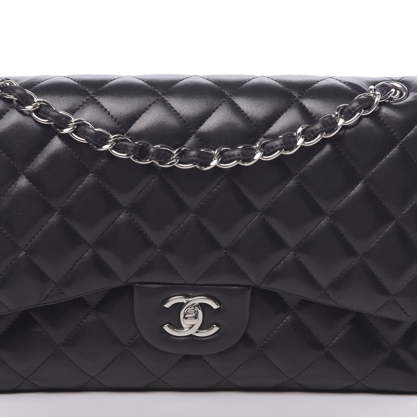 Lambskin Quilted Jumbo Double Flap Black