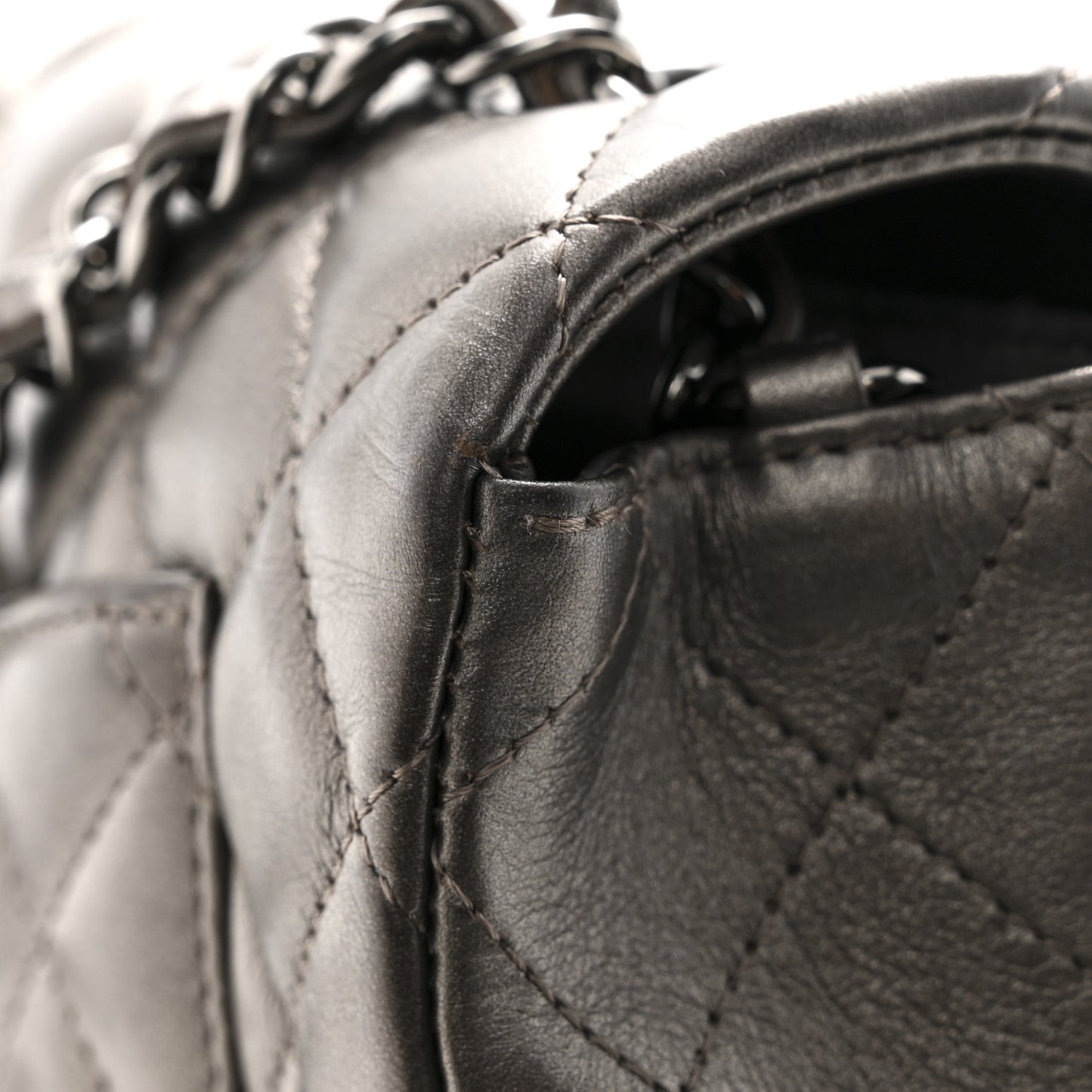Metallic Lambskin Quilted Mini Rectangular Flap Ruthenium