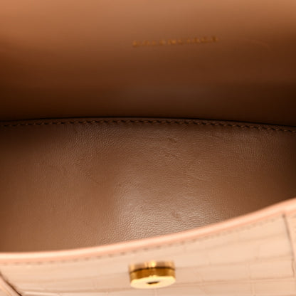 Balenciaga Shiny Calfskin Crocodile Embossed Hourglass Top Handle Bag XS Nude Beige 5 of 9