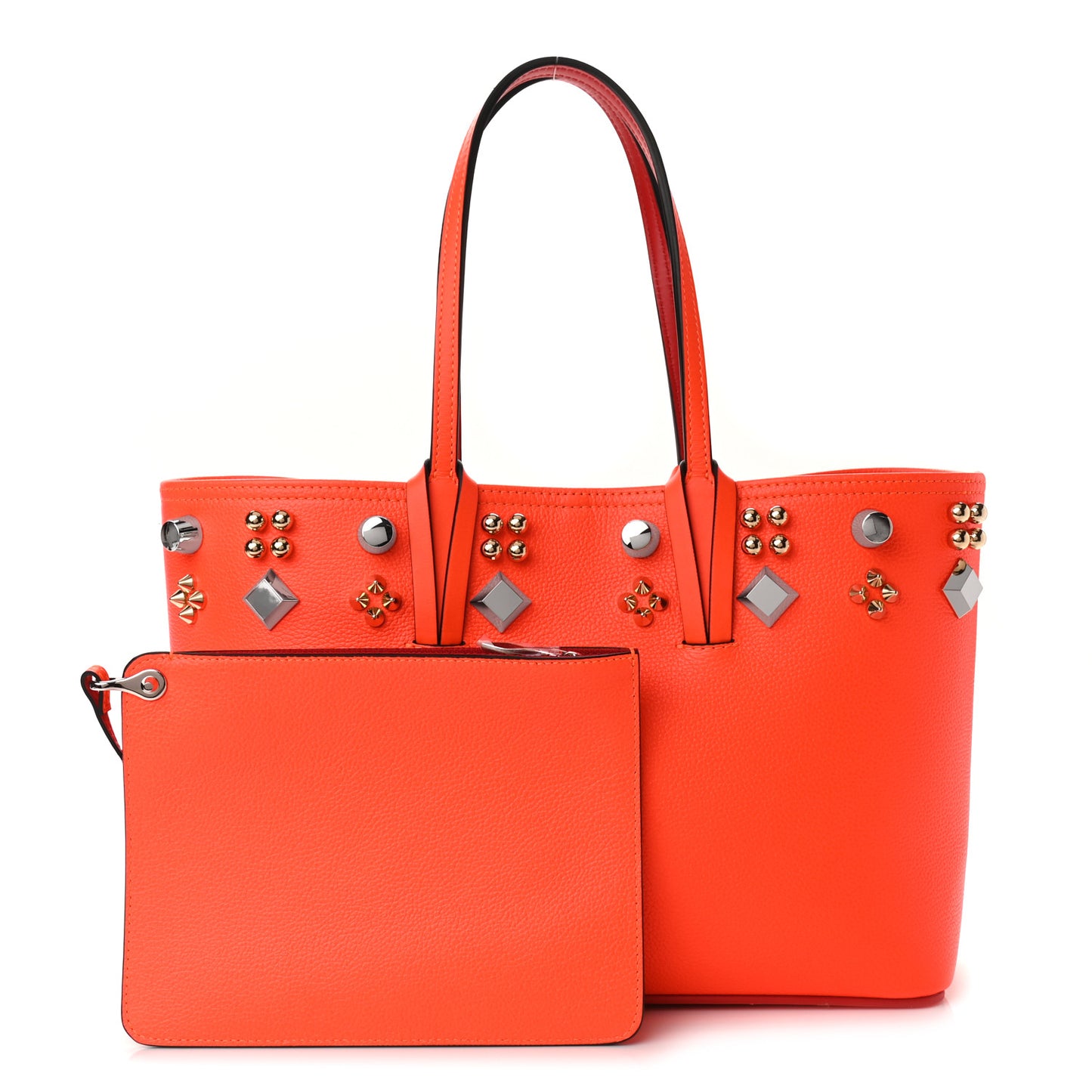 Calfskin Empire Spike Studded East West Cabata Tote Orange