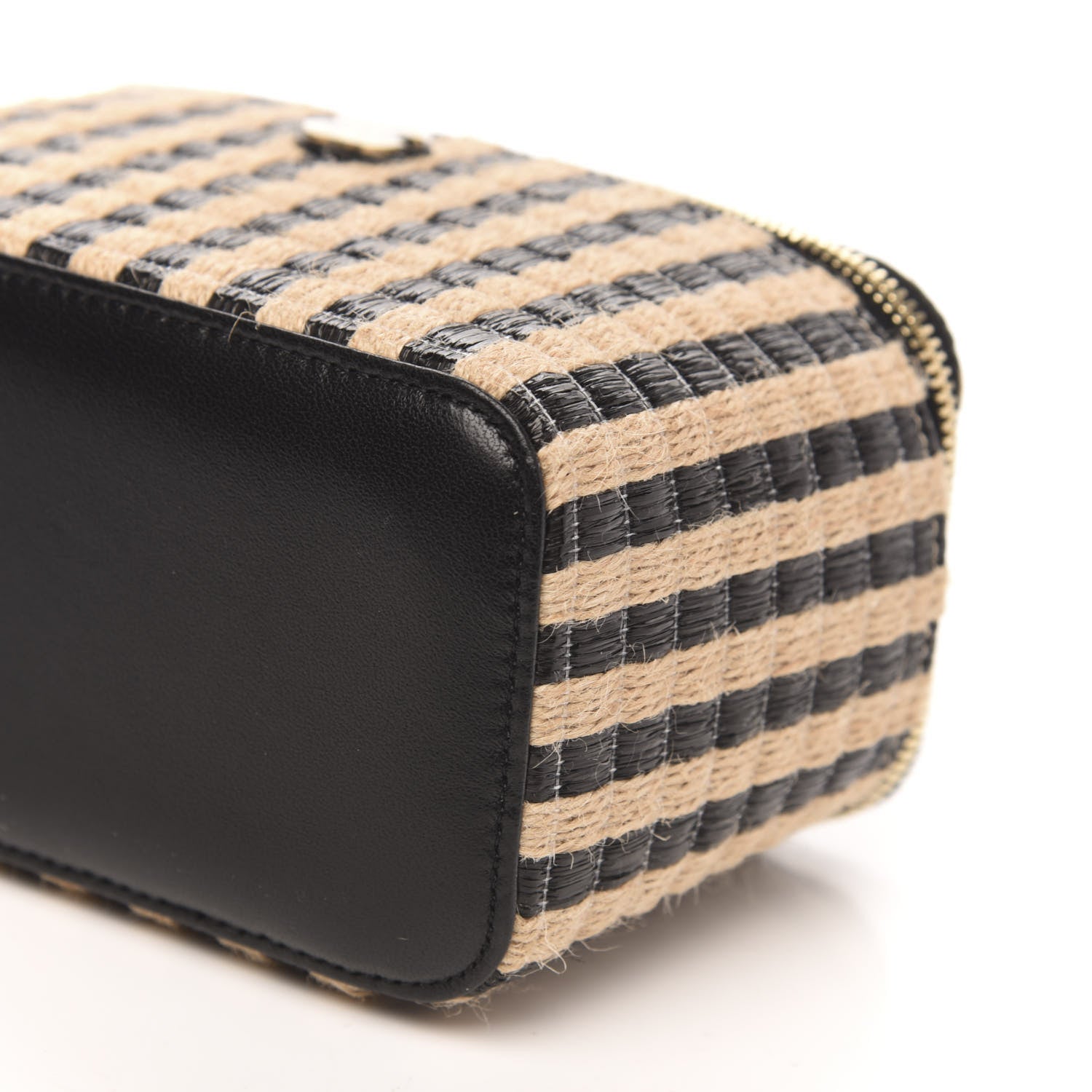 Chanel Raffia Jute Striped Small Vanity Case With Chain Black Beige 9 of 10
