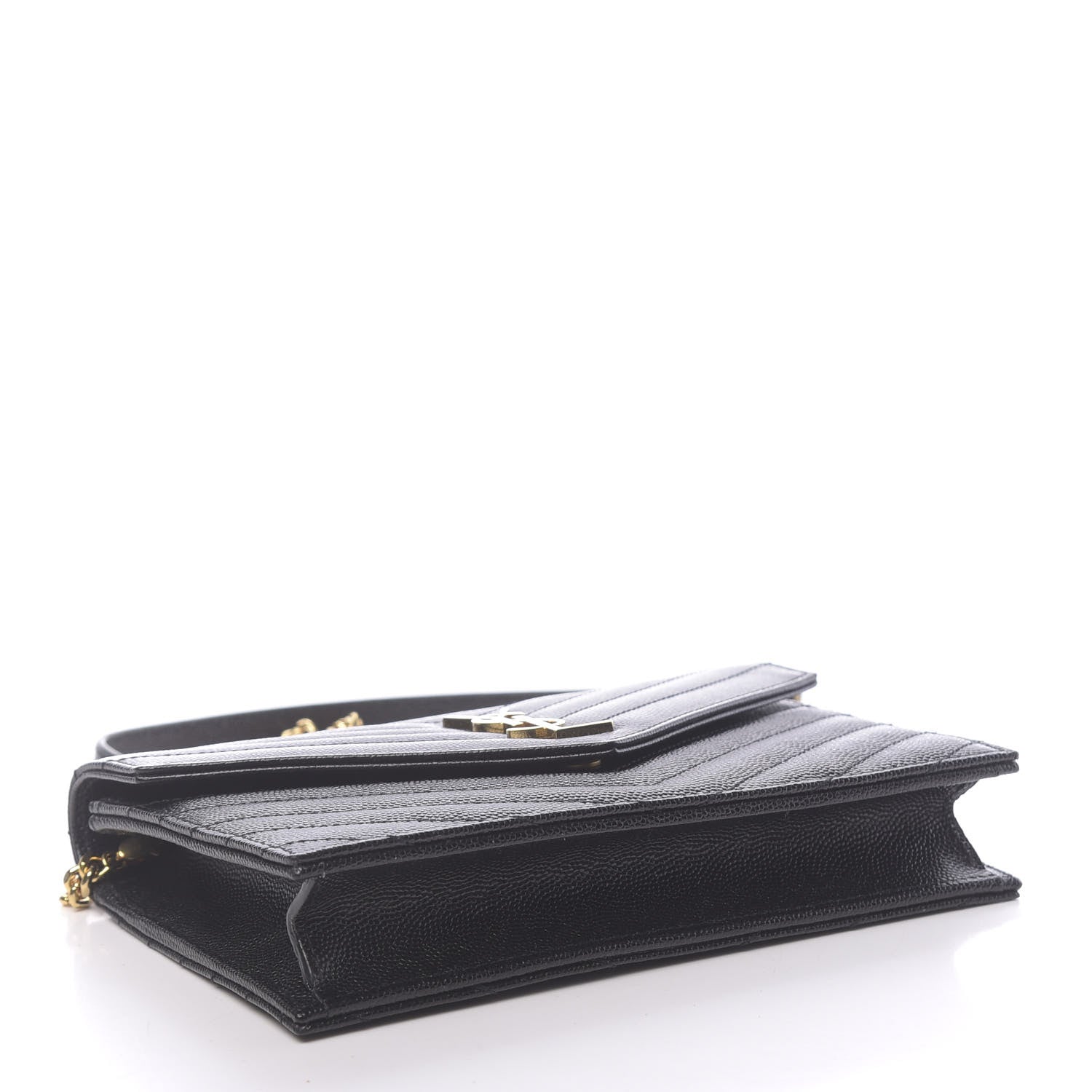 Saint Laurent Grain De Poudre Matelasse Chevron Monogram Envelope Chain Wallet Black 4 of 11