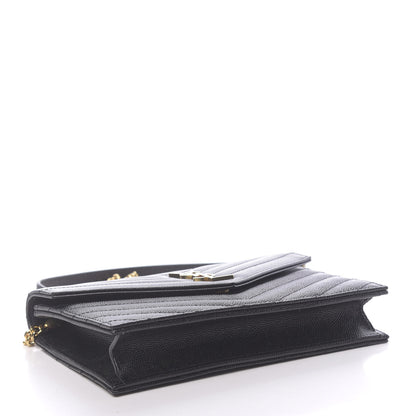 Saint Laurent Grain De Poudre Matelasse Chevron Monogram Envelope Chain Wallet Black 4 of 11