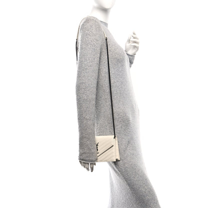 Saint Laurent Grain De Poudre Matelasse Chevron Monogram Envelope Chain Wallet Dove White 2 of 11