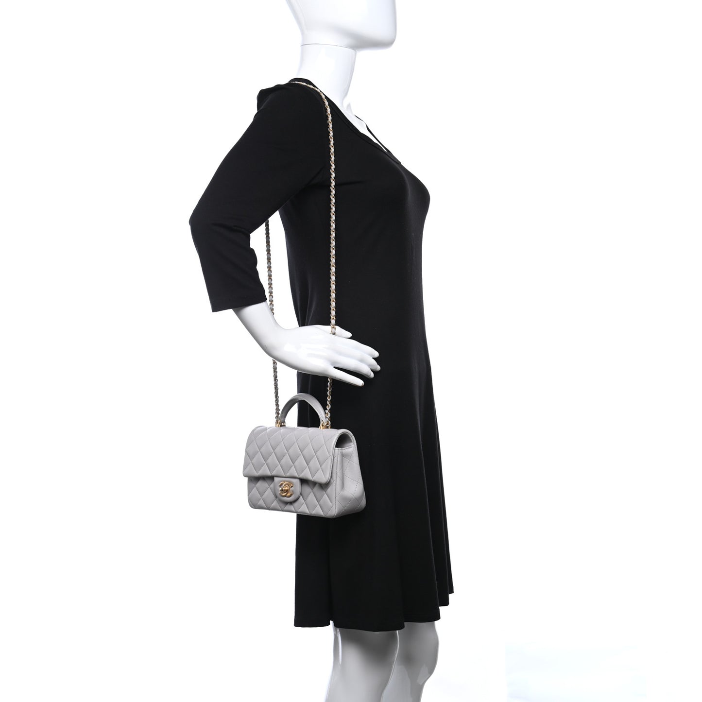 Lambskin Quilted Mini Top Handle Rectangular Flap Light Purple