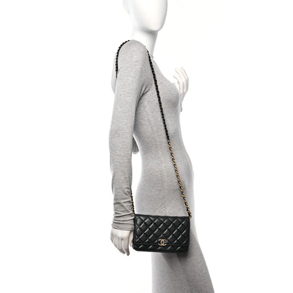 Chanel Lambskin Resin Quilted Wallet On Chain WOC Black 3 of 11