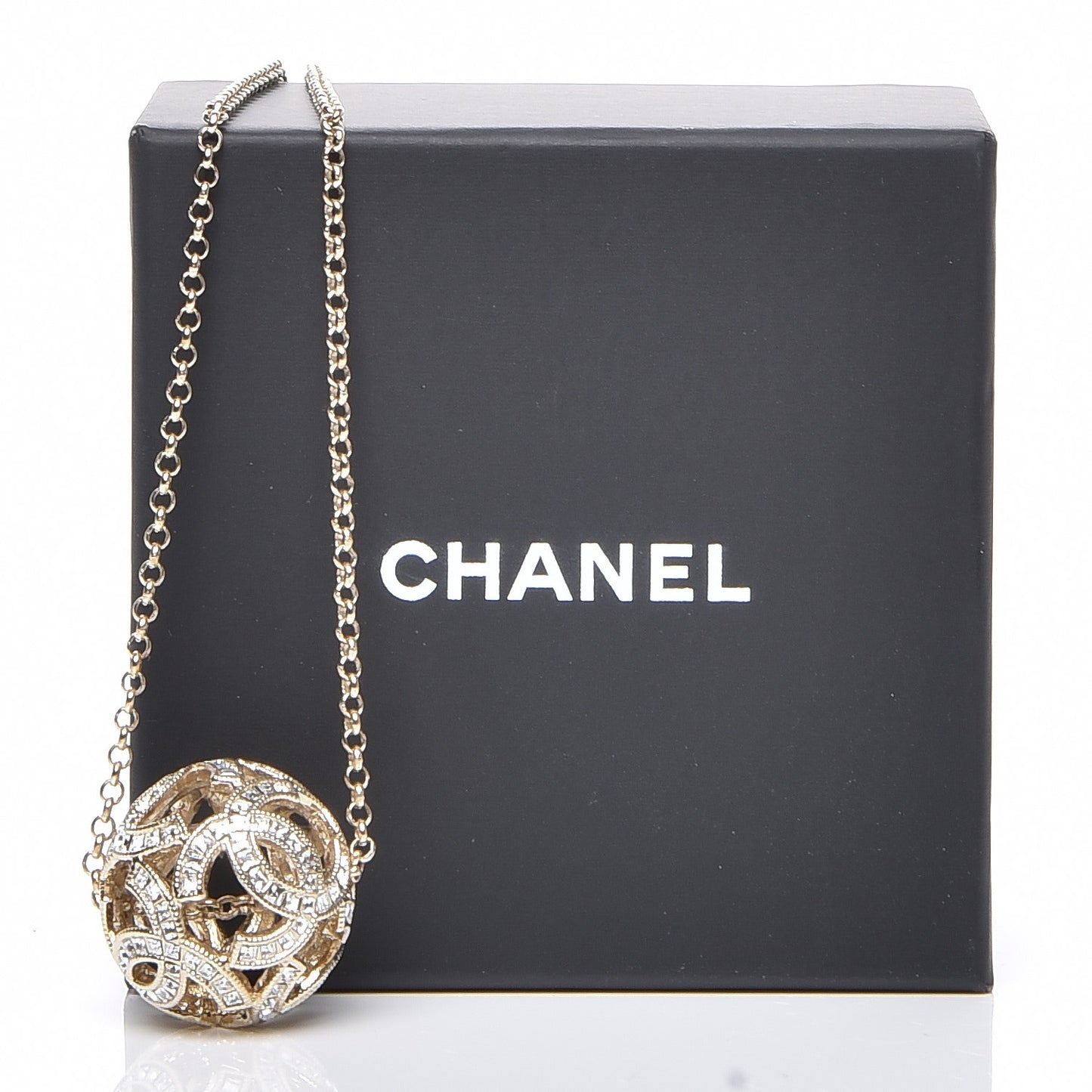 Baguette Crystal CC Ball Pendant Necklace Gold