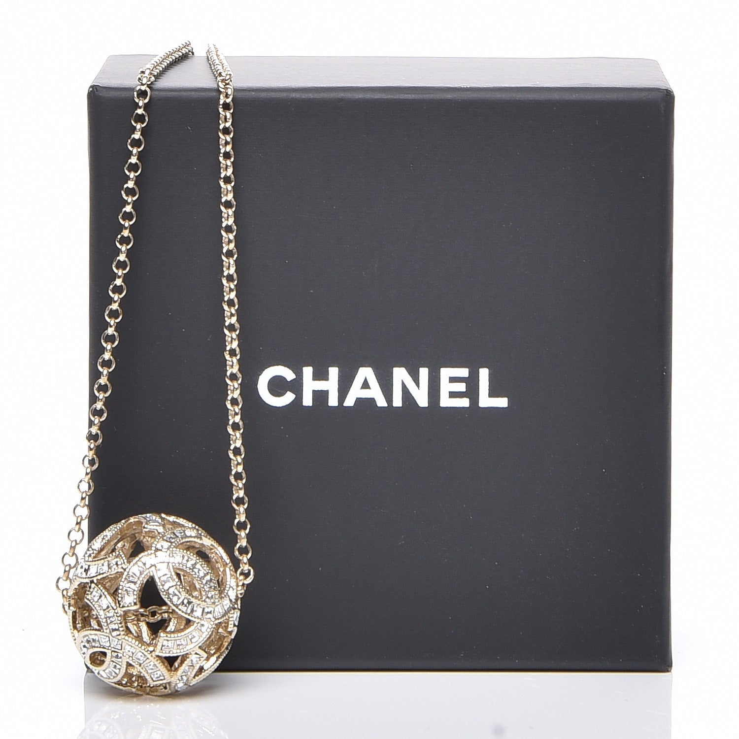 Chanel Baguette Crystal CC Ball Pendant Necklace Gold 7 of 7