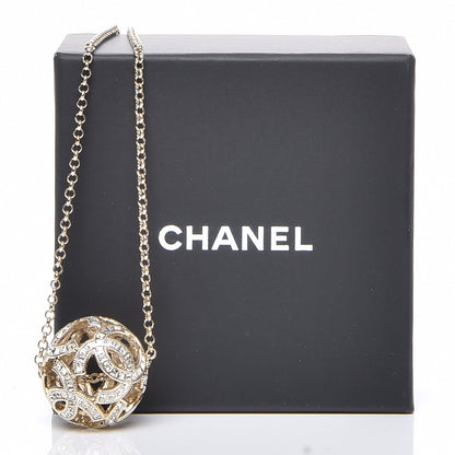 Chanel Baguette Crystal CC Ball Pendant Necklace Gold 7 of 7