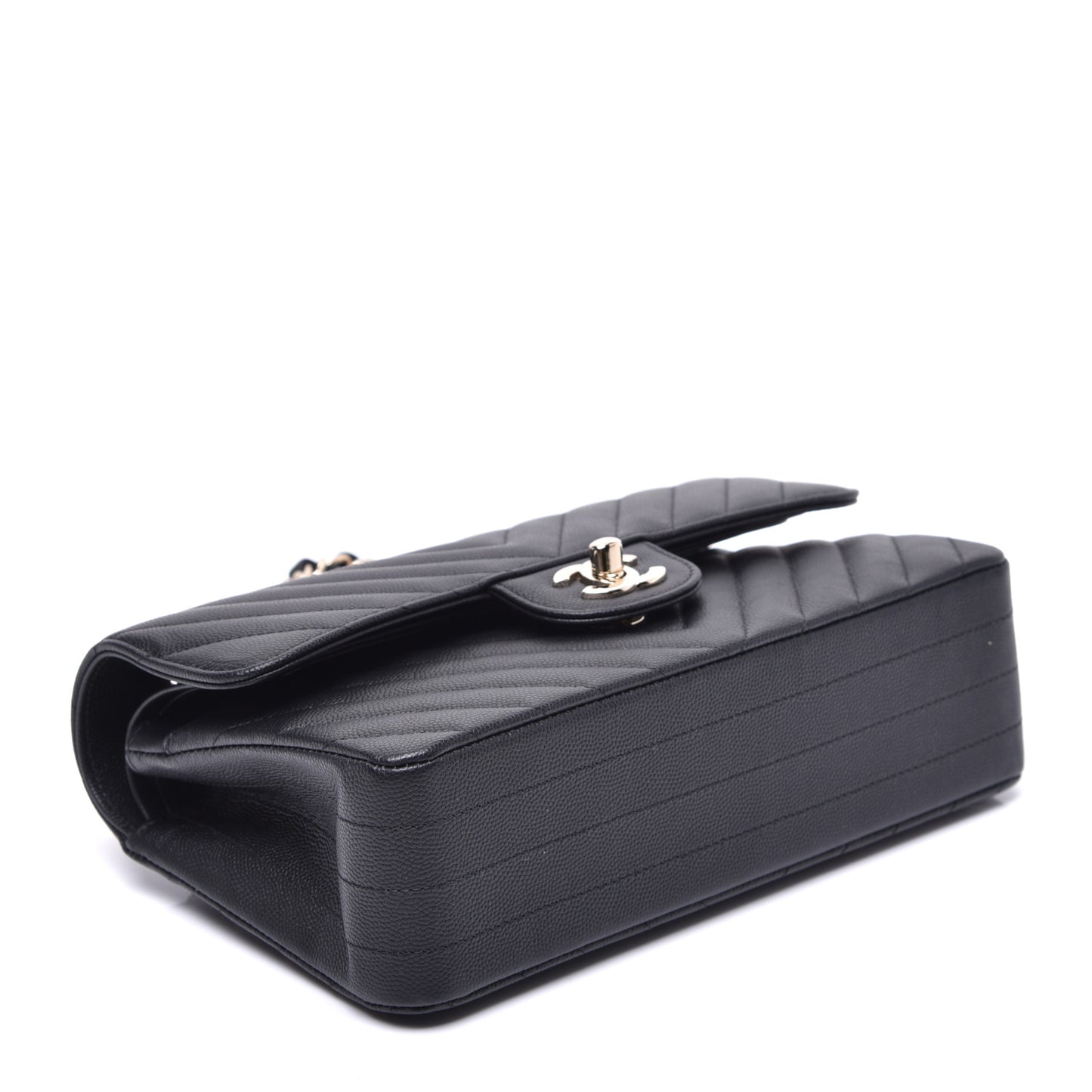 Caviar Chevron Quilted Small Double Flap Black