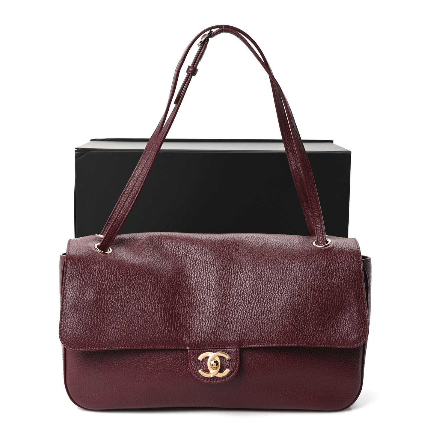 Grained Calfskin Small Souplissimo Maxi Flap Burgundy