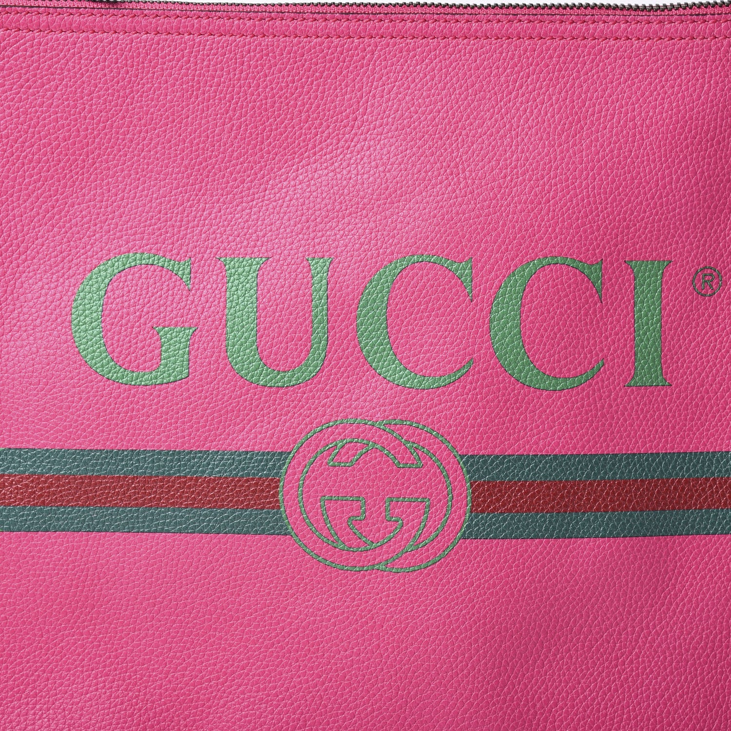 Gucci Pebbled Calfskin Medium Logo Portfolio Clutch Box Pink Green 9 of 9