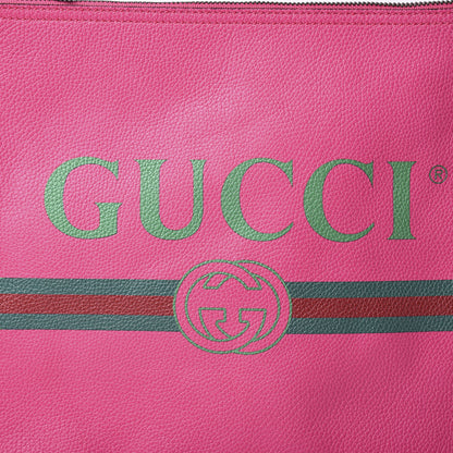 Gucci Pebbled Calfskin Medium Logo Portfolio Clutch Box Pink Green 9 of 9