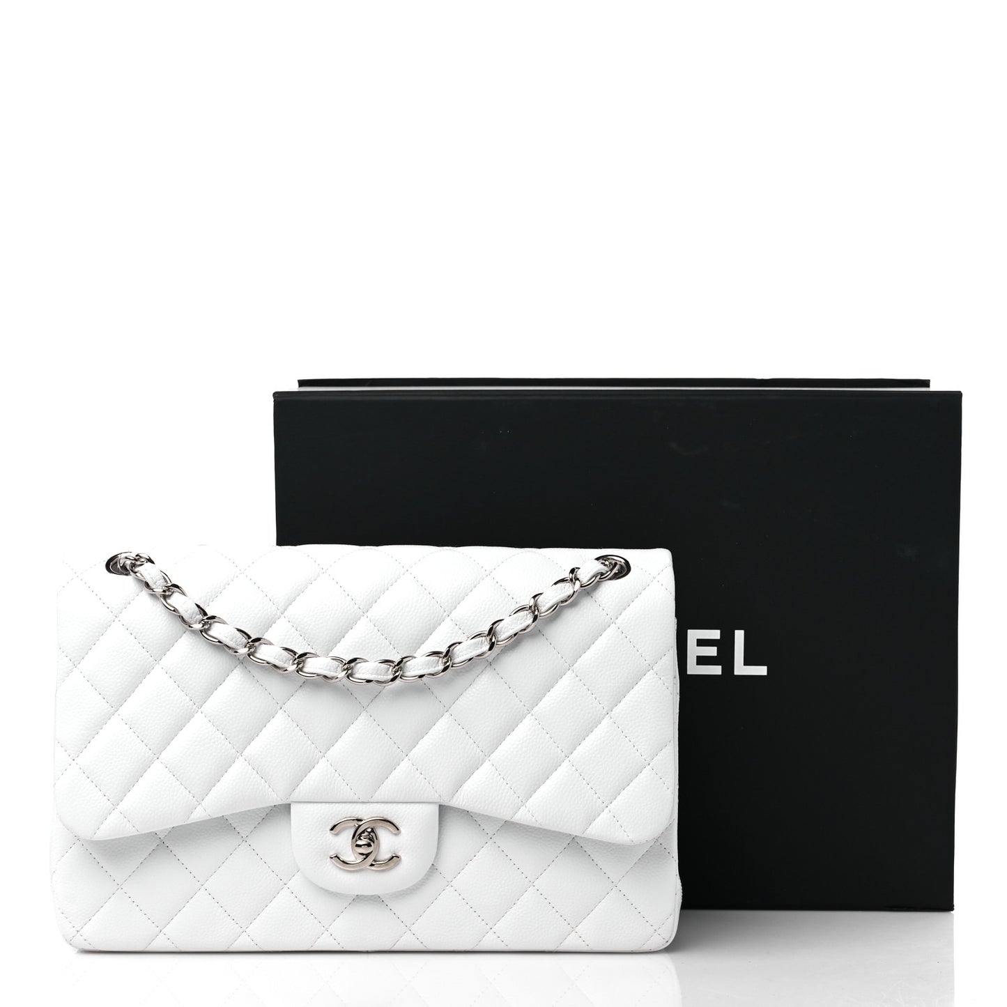 Caviar Quilted Jumbo Double Flap White