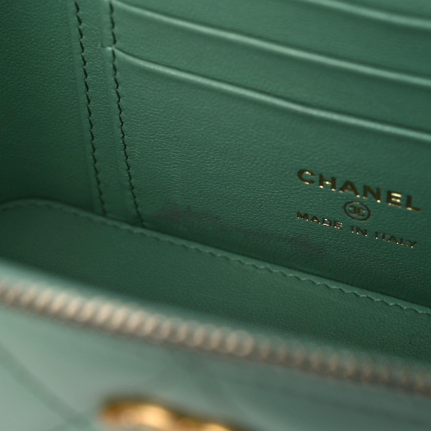 Chanel Shiny Calfskin Quilted Small Top Handle Vanity Case With Chain Light Green 11 of 12