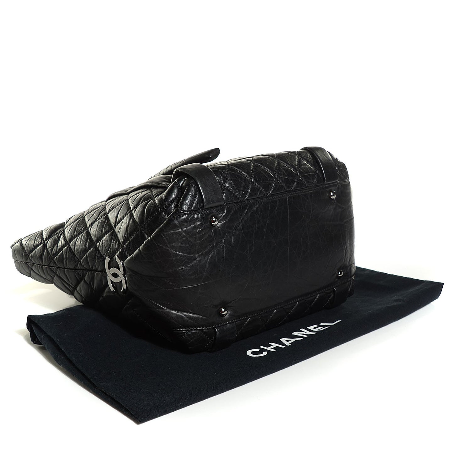 Distressed Lambskin Lady Braid Ligne Tote Black