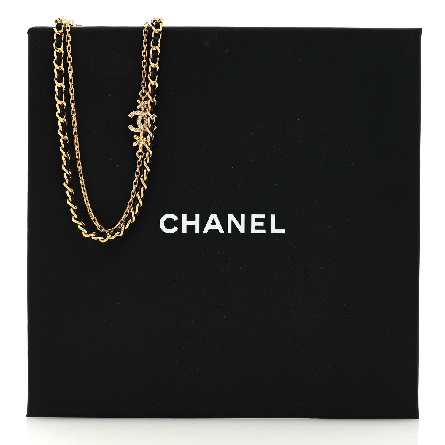 Chanel Metal Lambskin Crystal CC Double Chain Necklace Black Gold 5 of 5