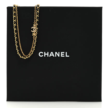 Chanel Metal Lambskin Crystal CC Double Chain Necklace Black Gold 5 of 5