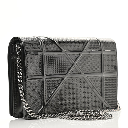 Christian Dior Metallic Patent Micro-Cannage Diorama Wallet on Chain Pouch Onyx Black 3 of 15