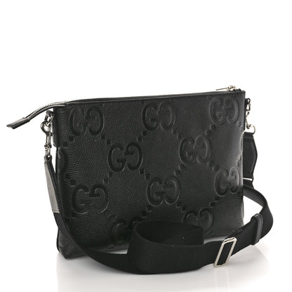 Gucci Piuma Calfskin Jumbo GG Embossed Medium Wristlet Messenger Bag Black 2 of 10