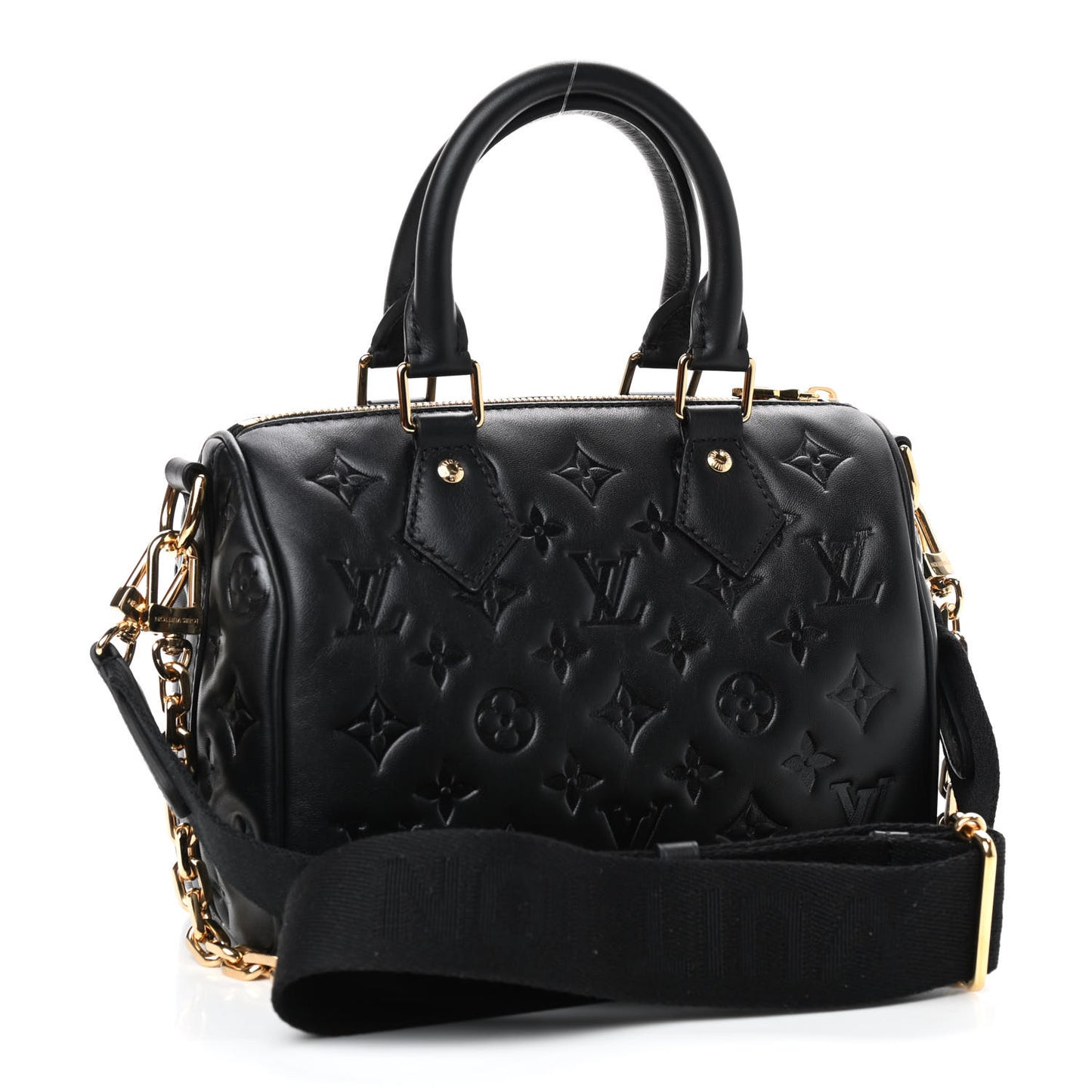 Lambskin Embossed Monogram Speedy 22 Bandouliere Black