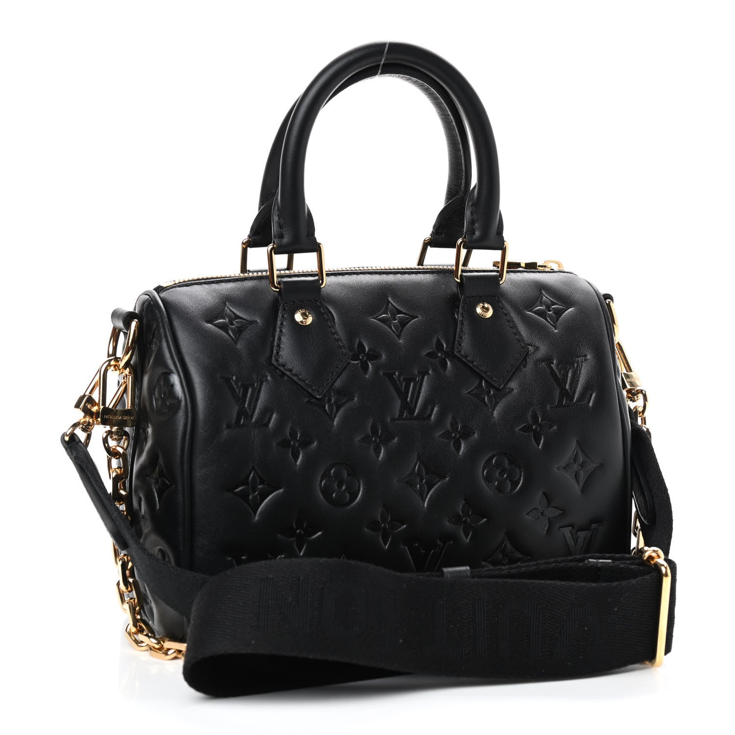 Louis Vuitton Lambskin Embossed Monogram Speedy 22 Bandouliere Black 3 of 8