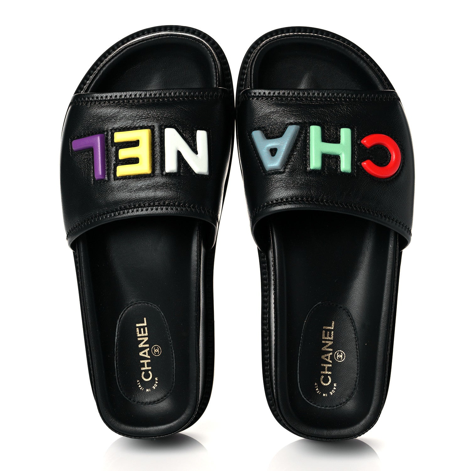 Chanel Lambskin Cha-Nel Mule Sandals 37 Black Multicolor 5 of 14
