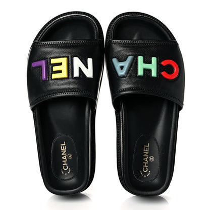 Chanel Lambskin Cha-Nel Mule Sandals 37 Black Multicolor 5 of 14