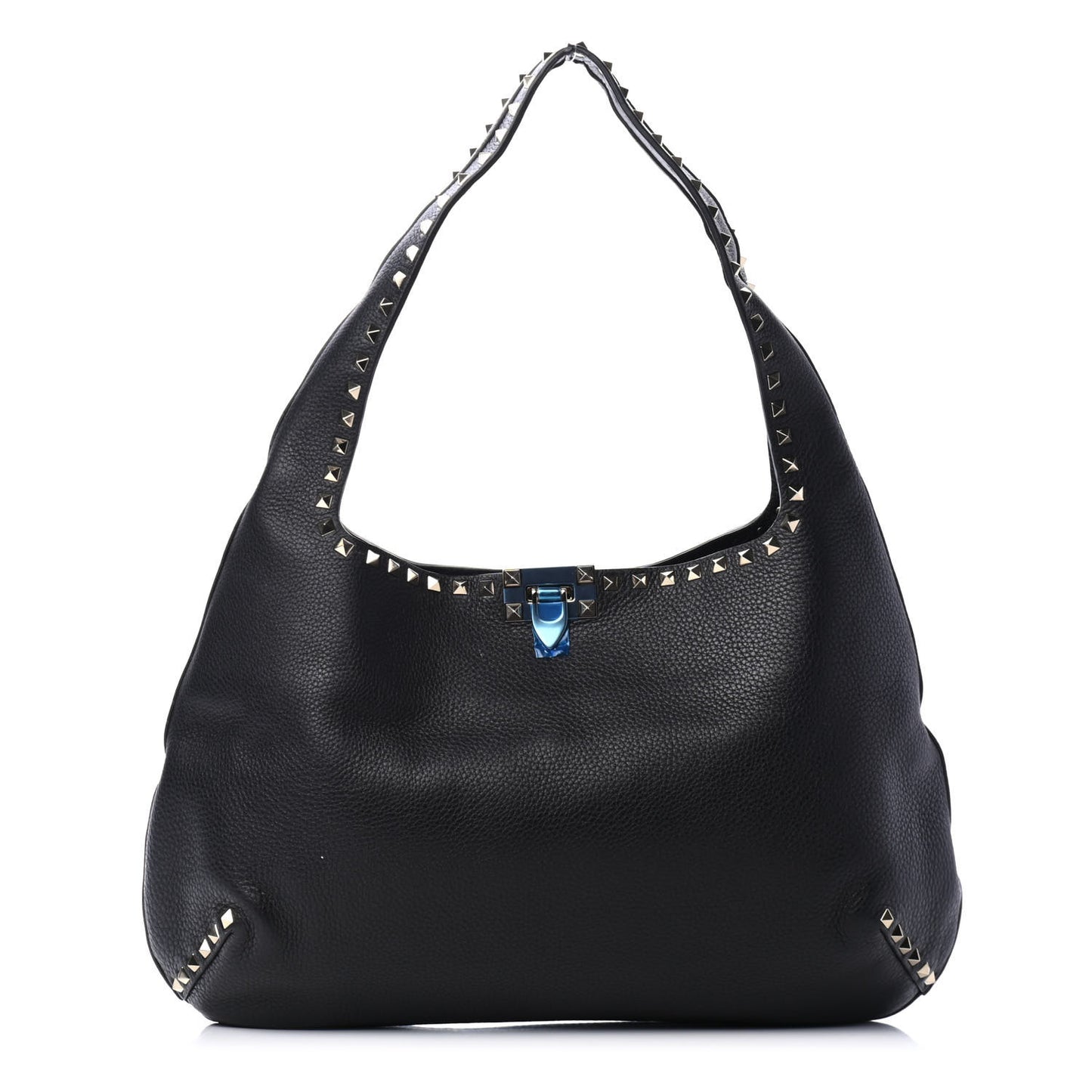 Grained Calfskin Large Rockstud Hobo Black