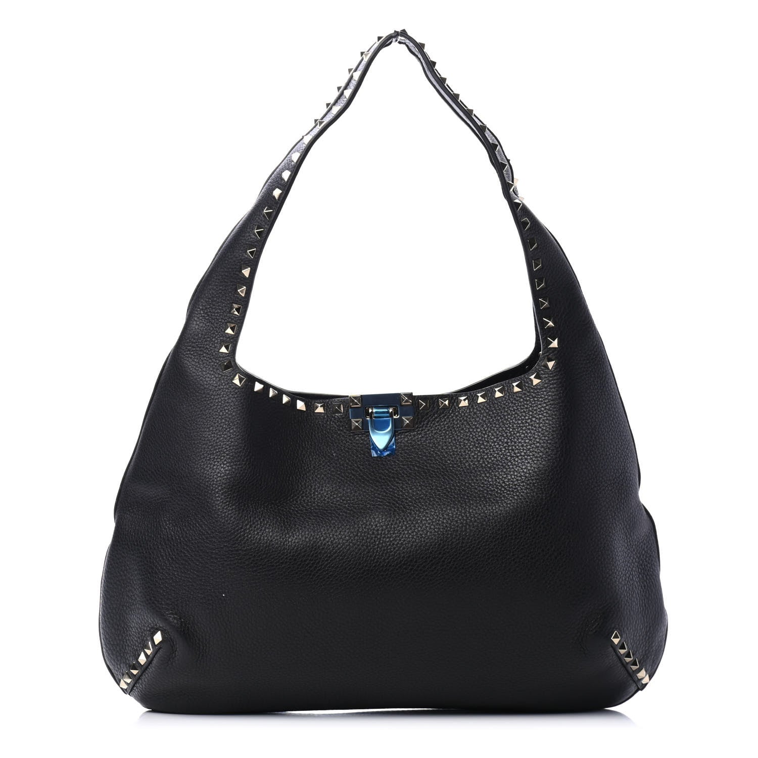 Valentino Garavani Grained Calfskin Large Rockstud Hobo Black 1 of 4