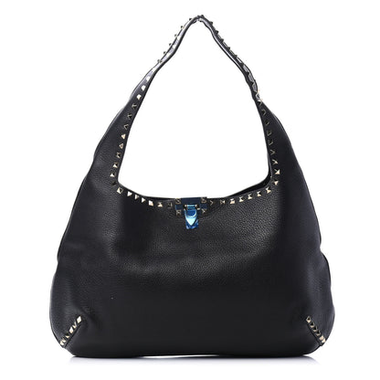 Valentino Garavani Grained Calfskin Large Rockstud Hobo Black 1 of 4