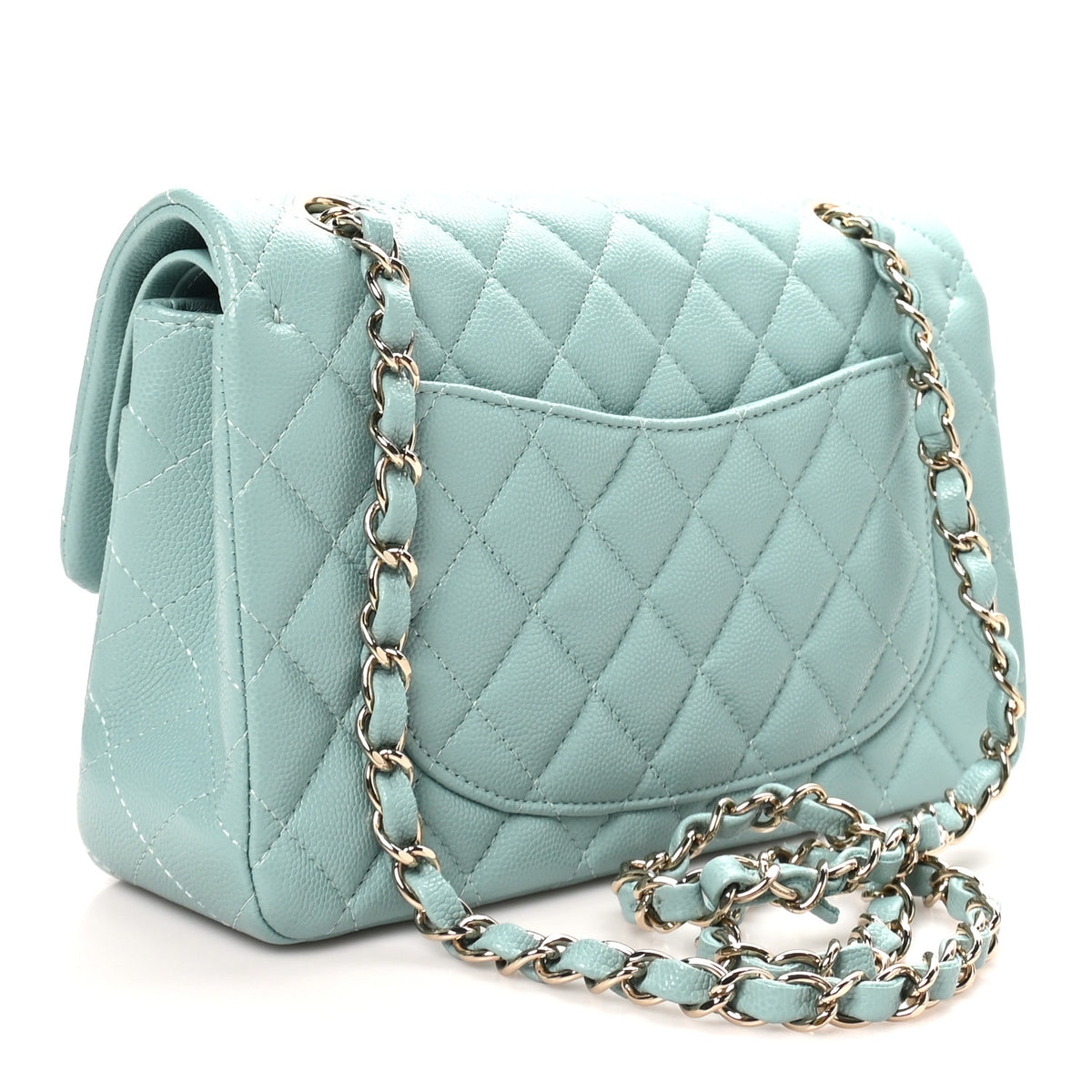 Caviar Quilted Small Double Flap Light Blue