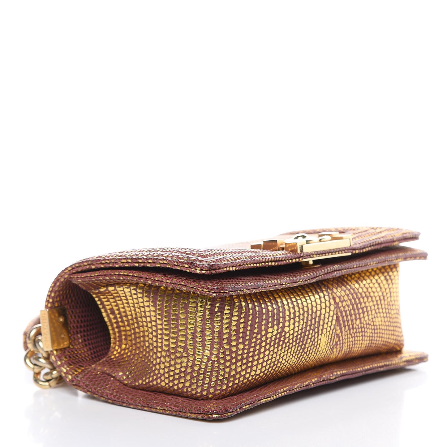 Metallic Lizard Small Boy Flap Gold Burgundy