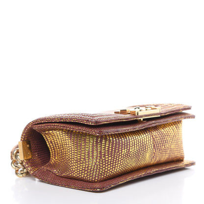 Chanel Metallic Lizard Small Boy Flap Gold Burgundy 4 of 11