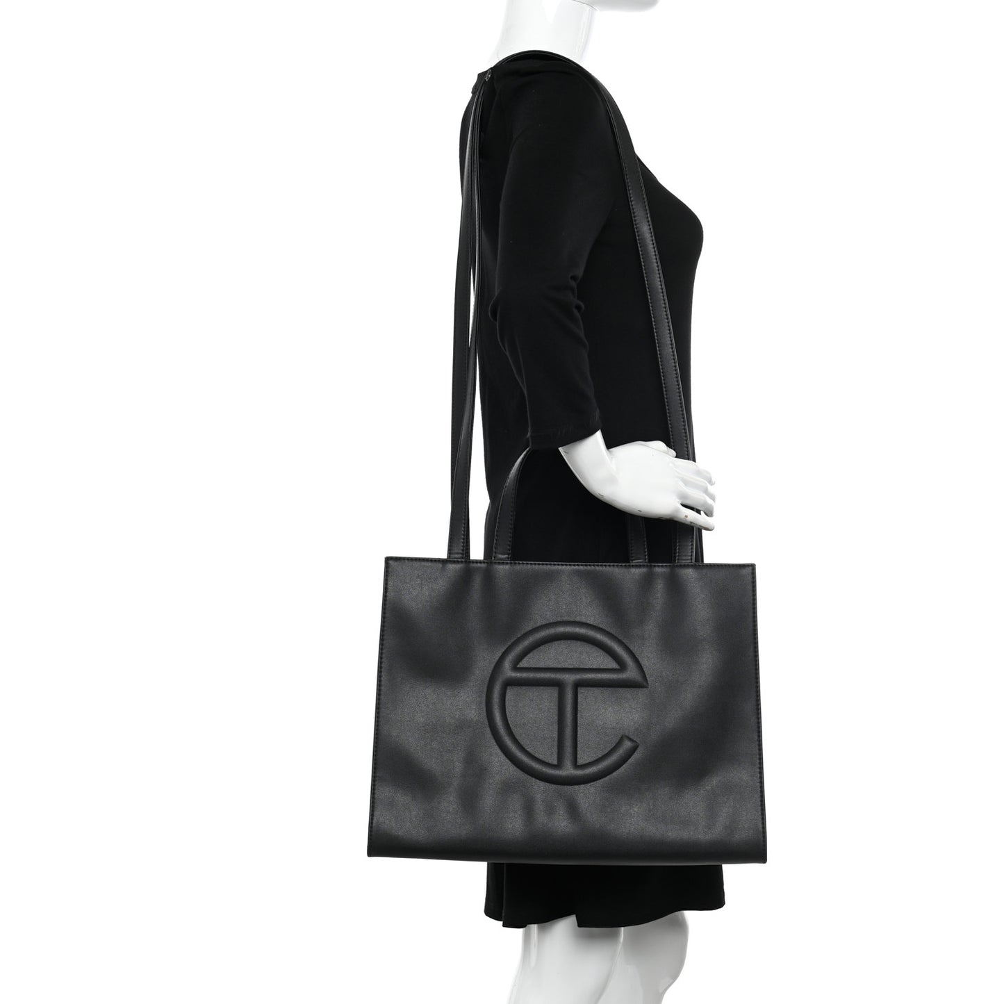 Vegan Leather Medium Shopping Bag Black