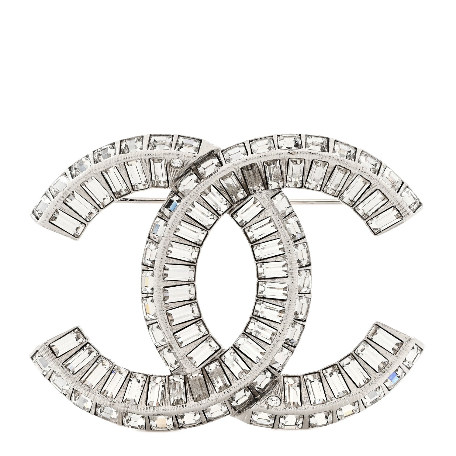 Chanel Baguette Crystal CC Brooch Silver 1 of 4