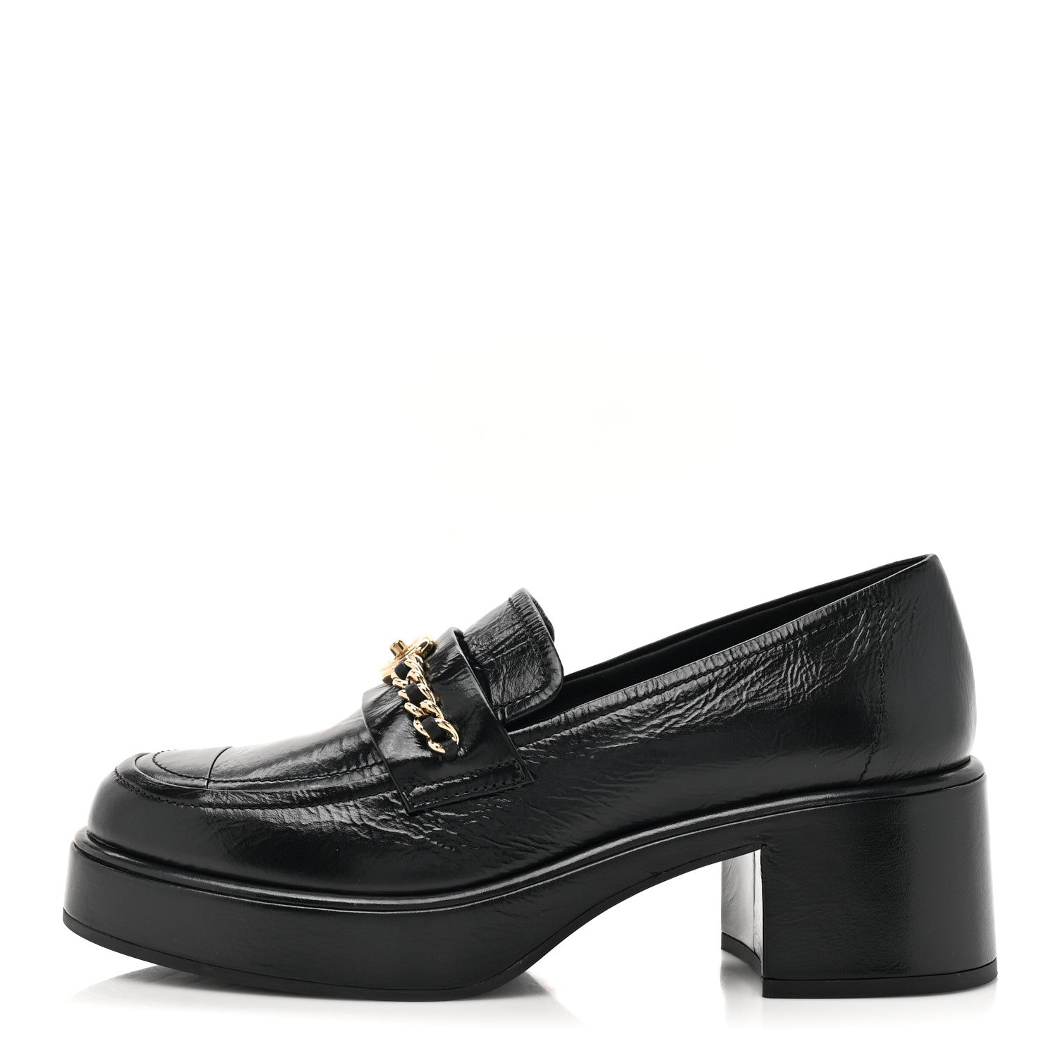 Chanel Shiny Calfskin Logo Loafers 38 Black 1 of 9