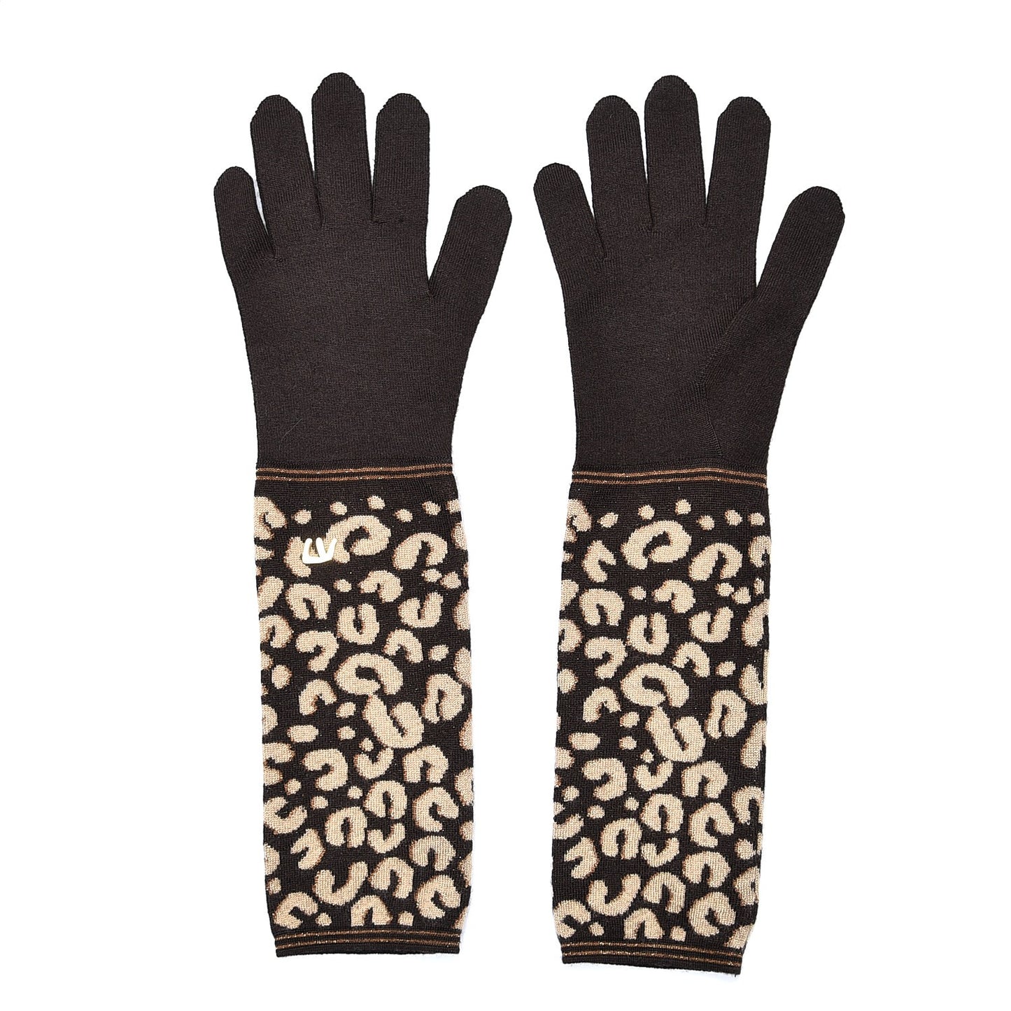 Cashmere Silk Leopard Long Gloves Marron