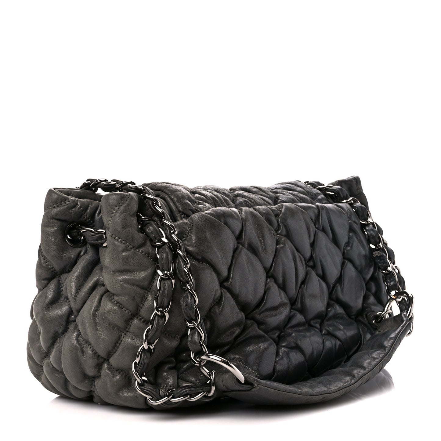 Calfskin Bubble Quilt Accordion Flap Grey
