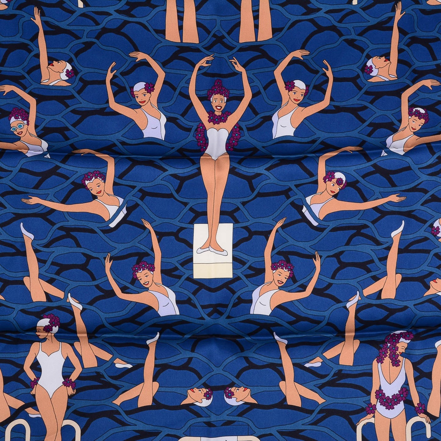 Silk Ballet Aquatique Scarf 70 Cobalt Marine Creme