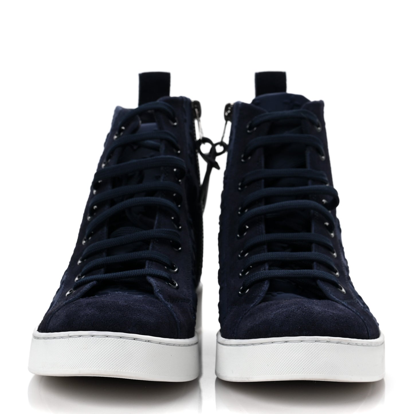 Neoprene Suede Embossed Monogram Stellar High Top Sneakers 38 Navy